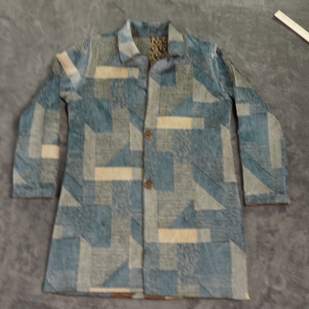 Winding River Jacket 42‎ Brown Blue Patchwork Lagenlook Cottagecore Reversible - Picture 2 of 12